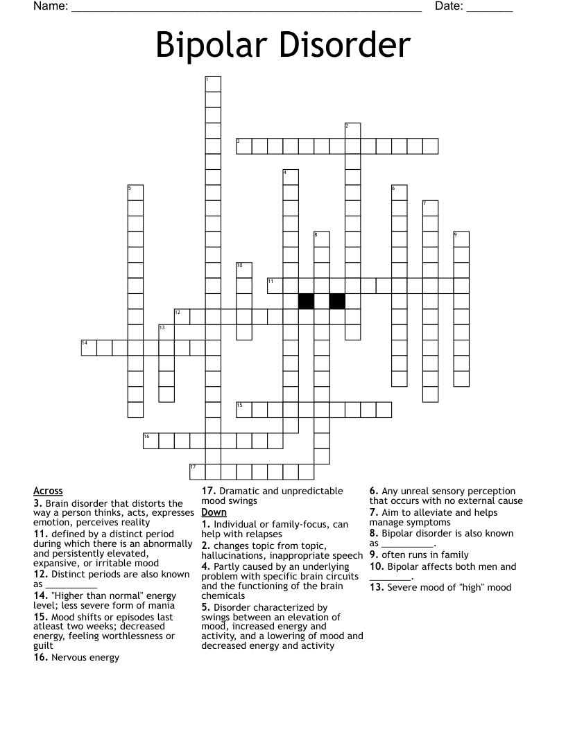 Bipolar Disorder Crossword