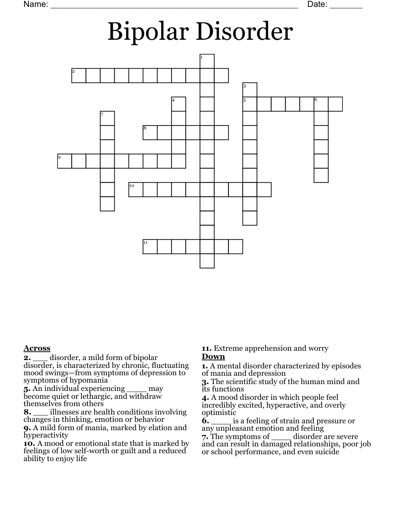 Bipolar Disorder Crossword