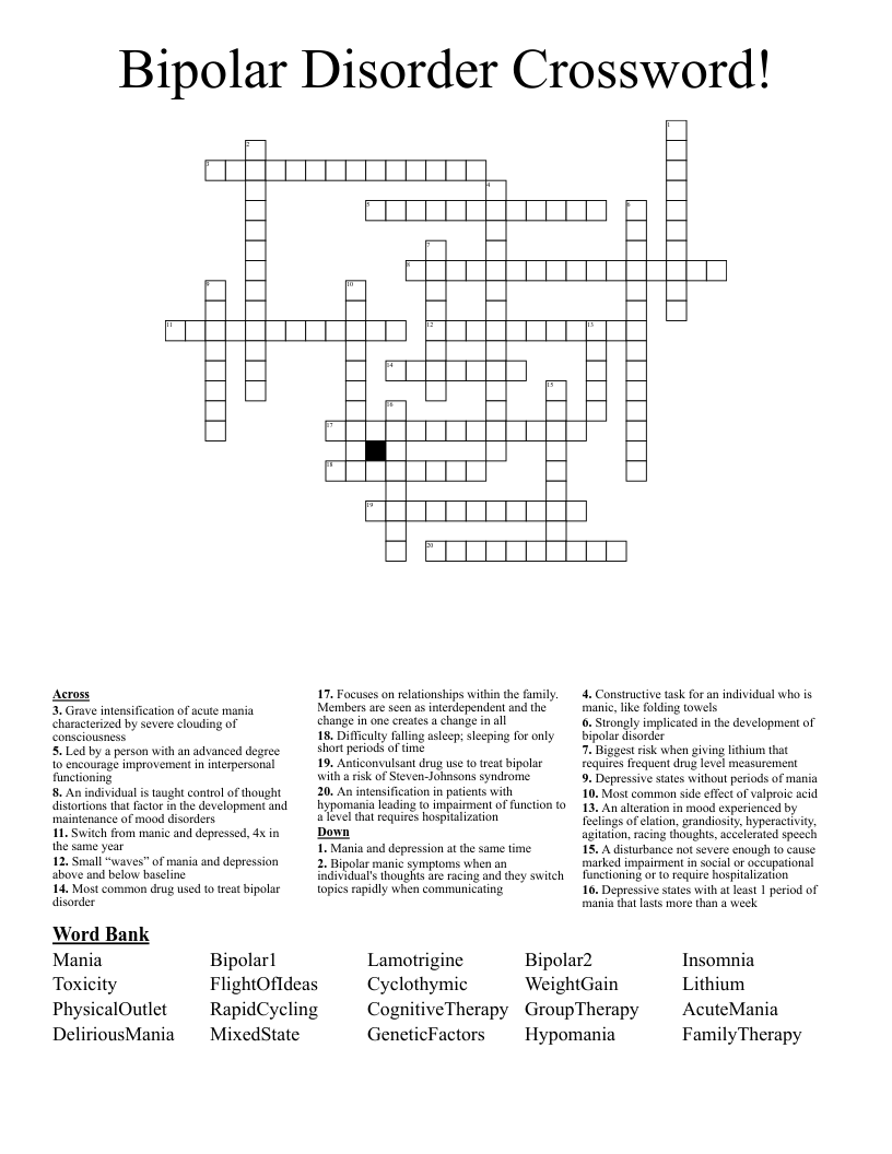 Bipolar Disorder Crossword!