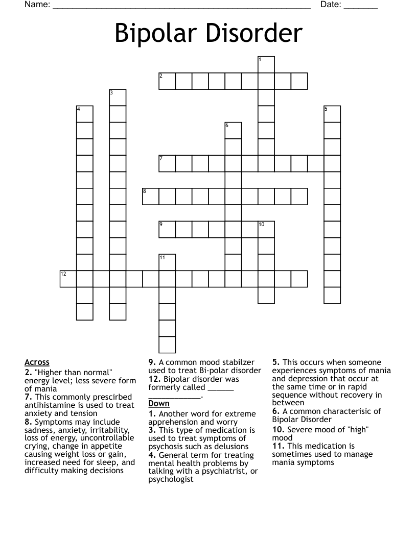 Bipolar Disorder  Crossword