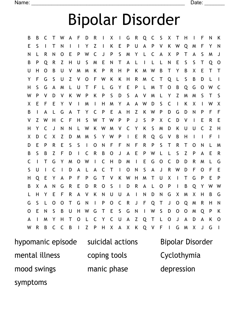 Bipolar Disorder  Word Search