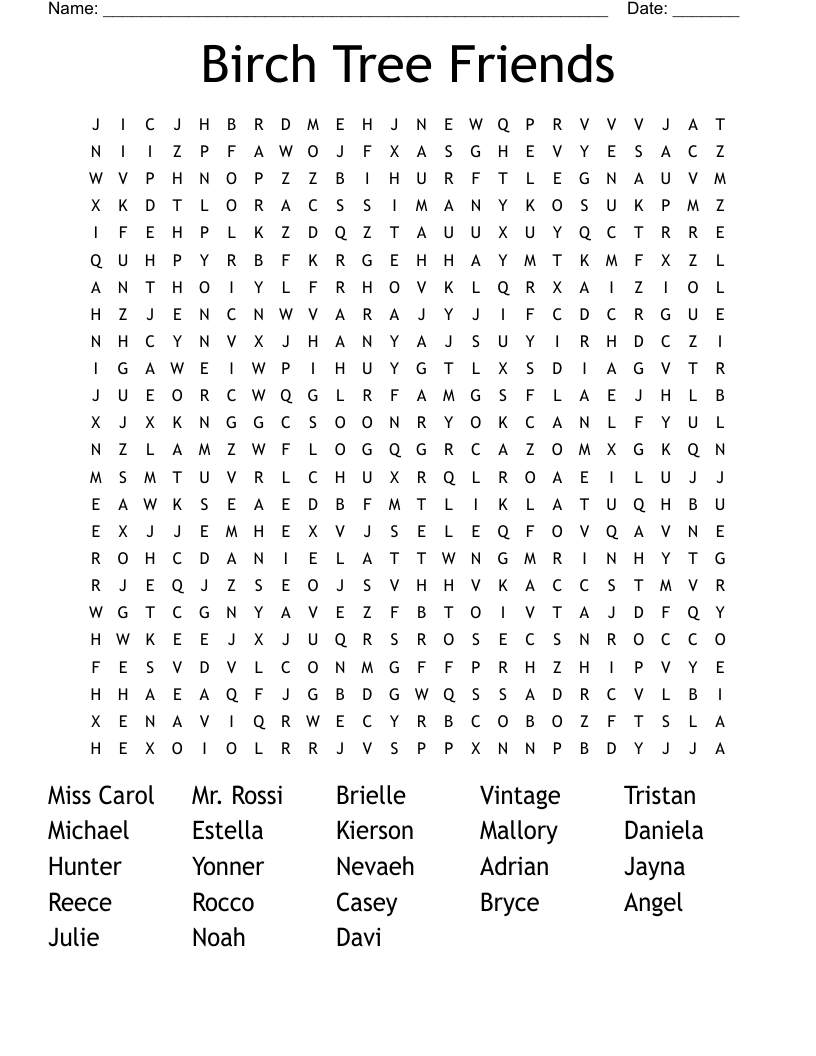 Birch Tree Friends Word Search
