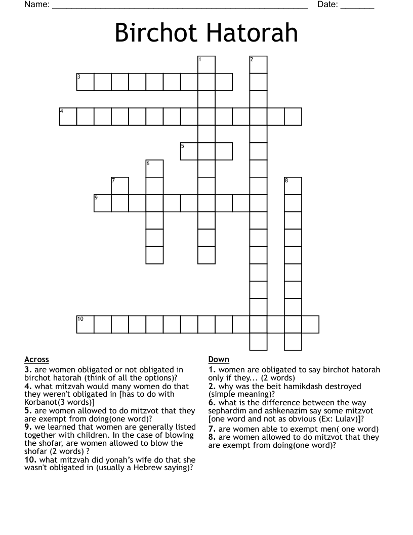 Birchot Hatorah Crossword