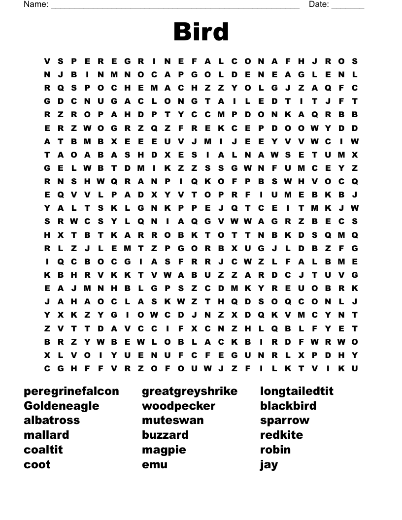 Bird Word Search