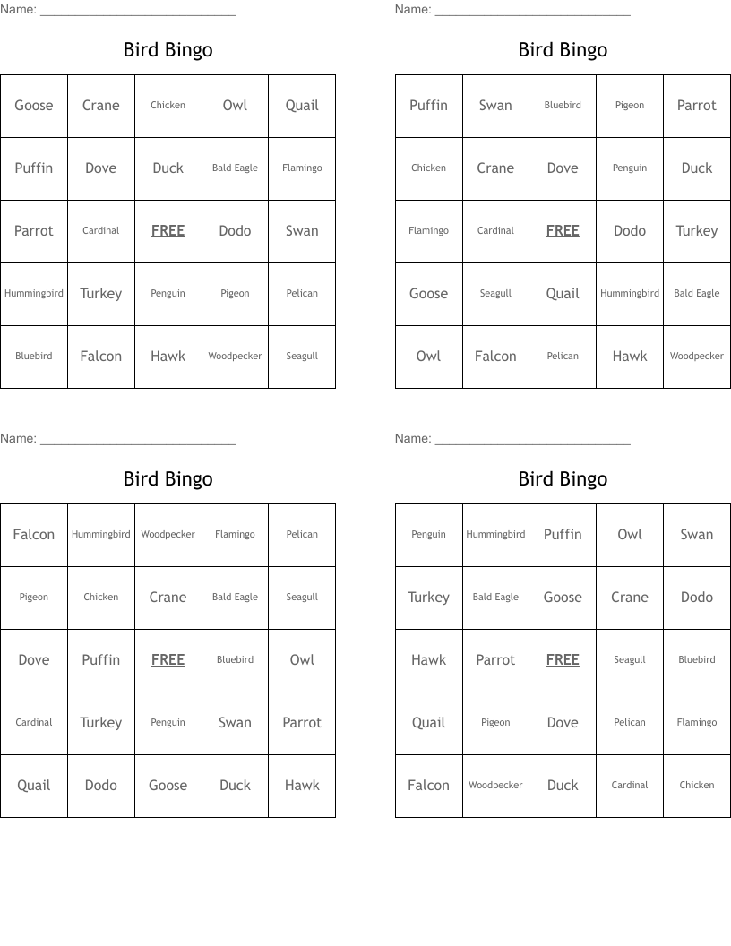 Bird Bingo