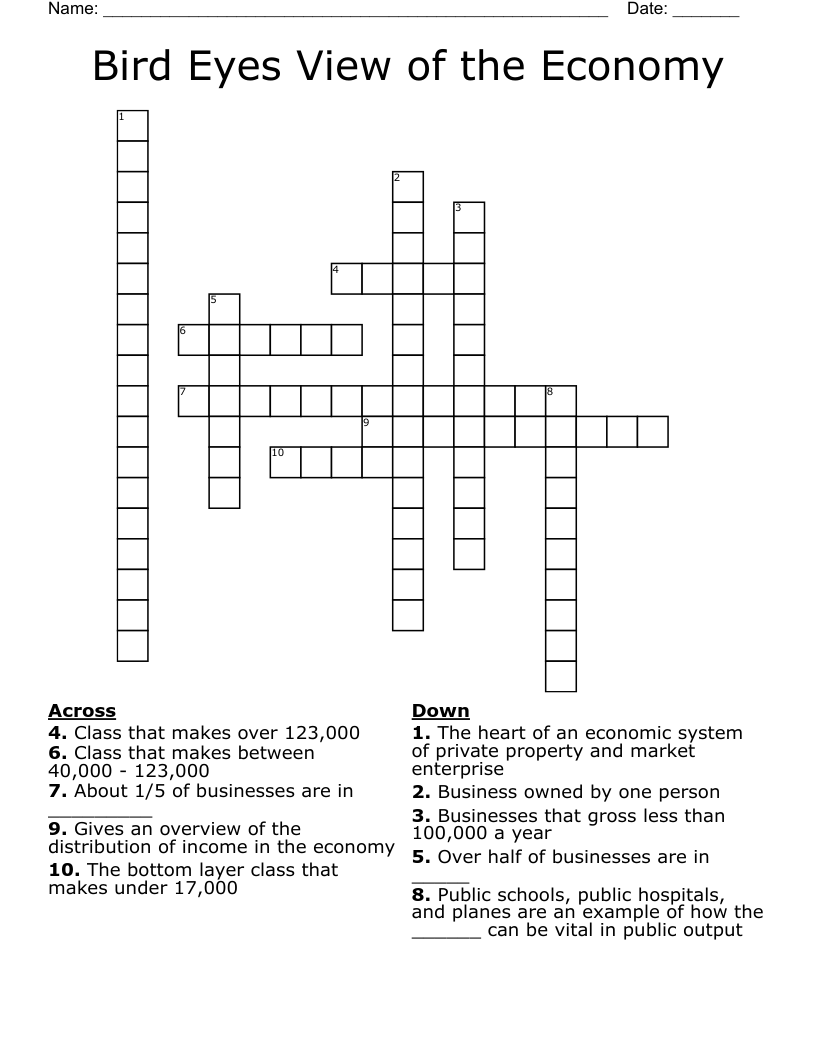 Bird Eyes View of the Economy  Crossword