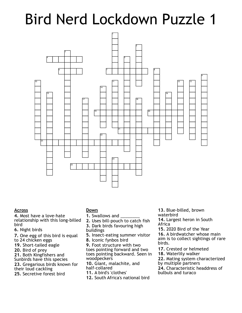 Bird Nerd Lockdown Puzzle 1 Crossword