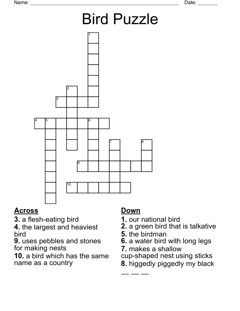 Bird Puzzle Crossword