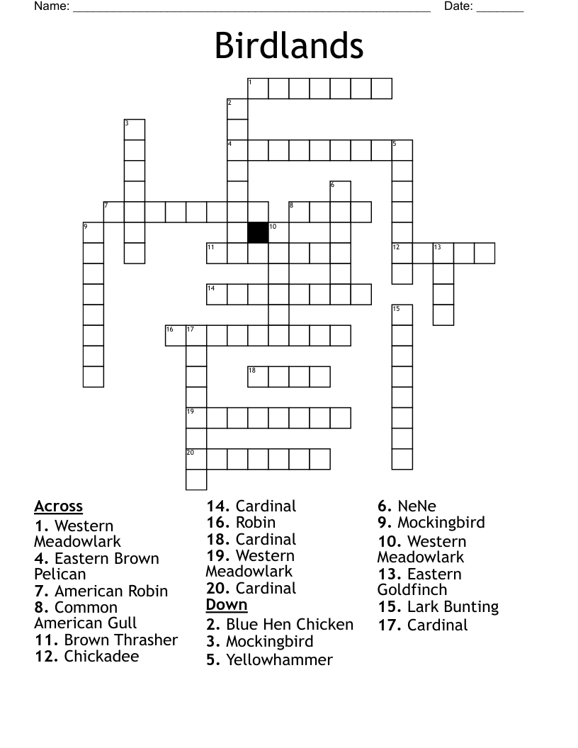 Birdlands Crossword