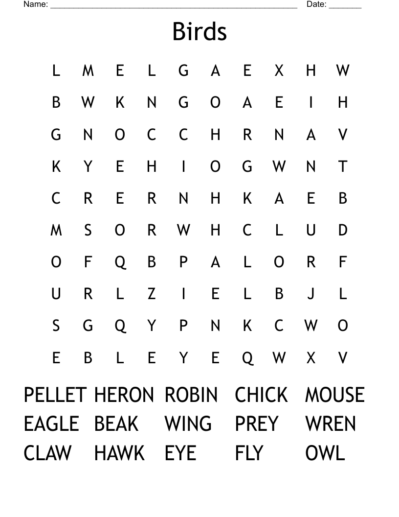 Birds Word Search