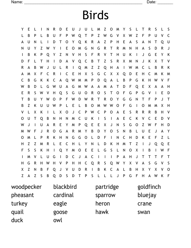 Birds Word Search