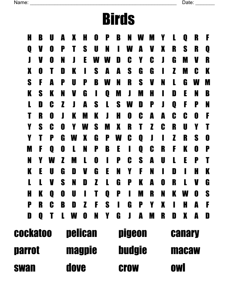 Birds Word Search