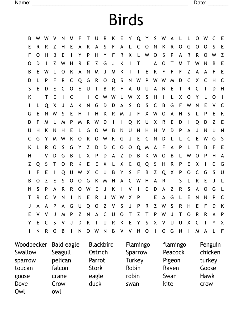 Birds Word Search
