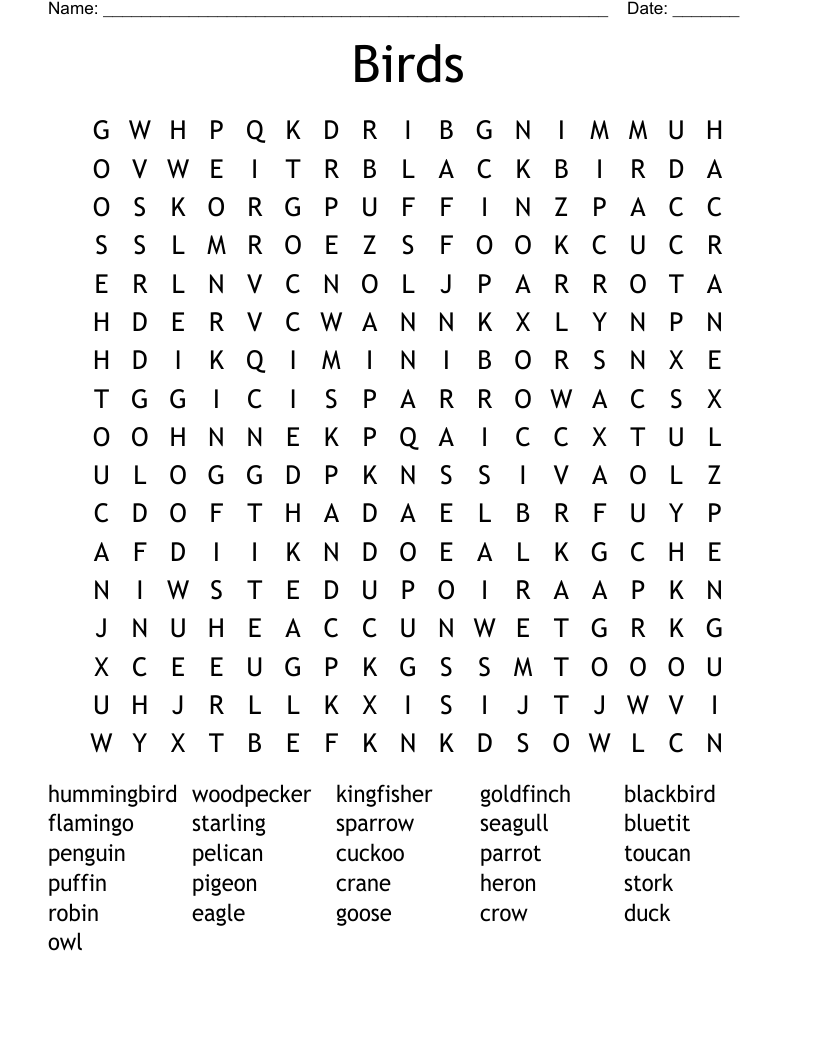 Birds Word Search
