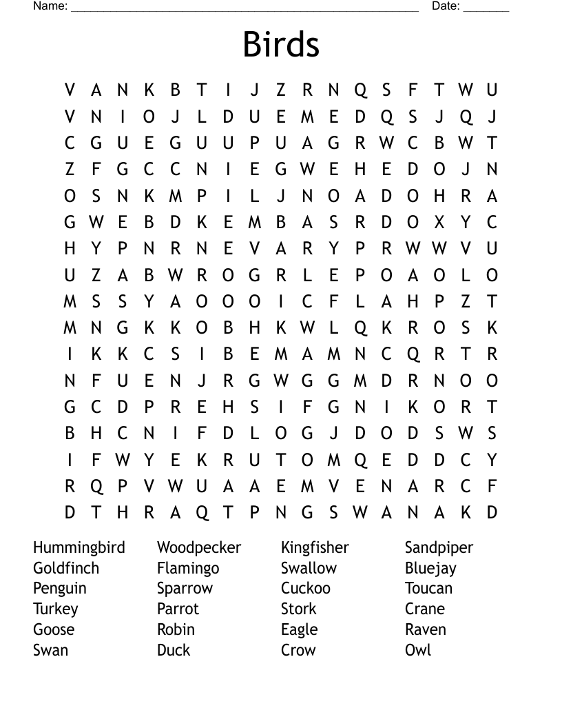Birds Word Search