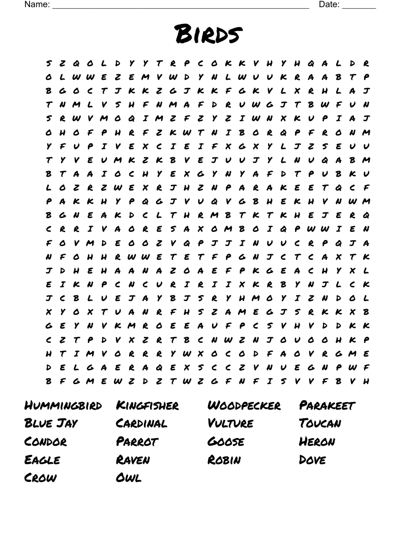 Birds Word Search