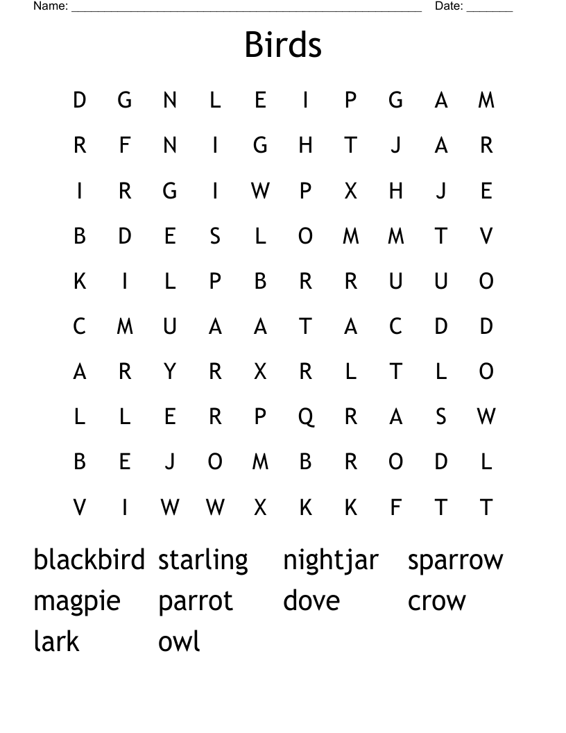 Birds Word Search