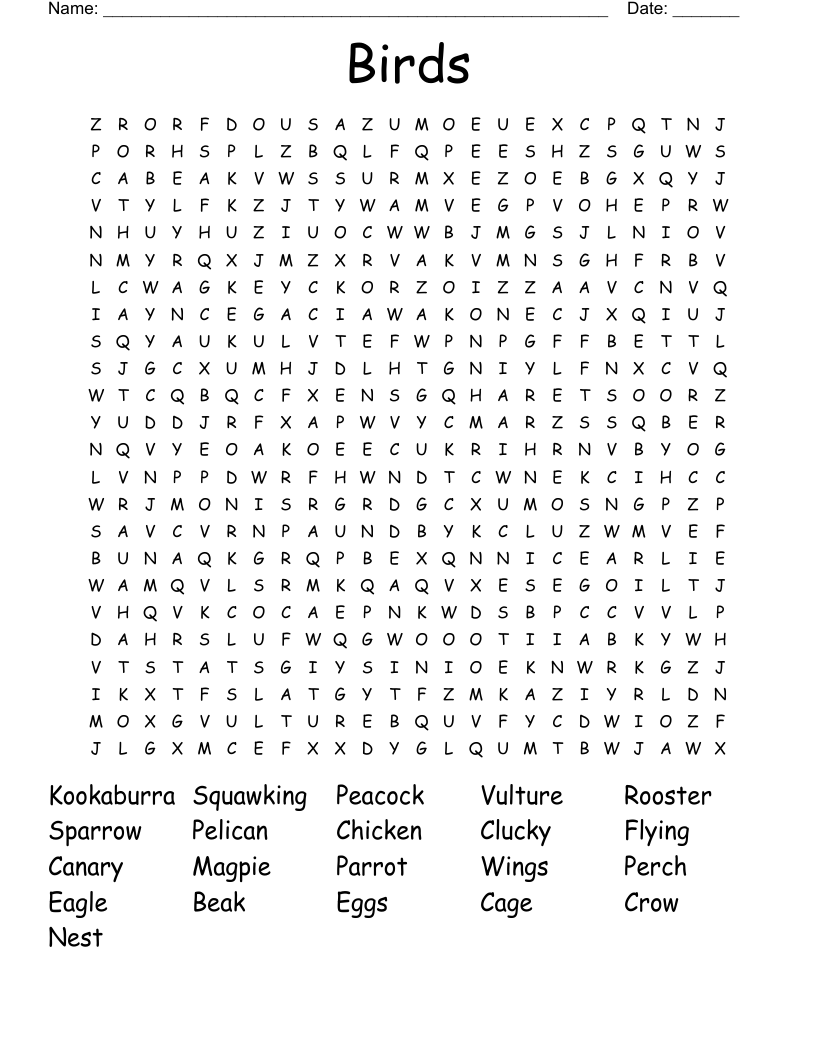 Birds Word Search
