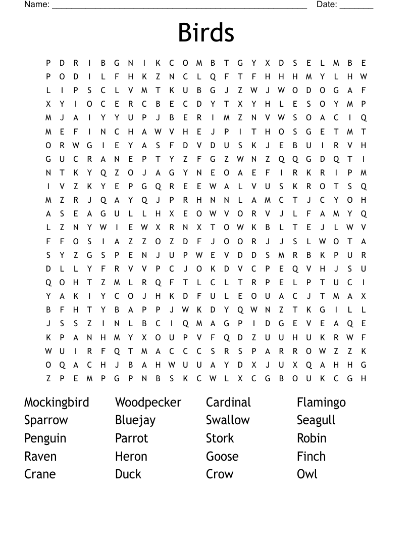Birds Word Search