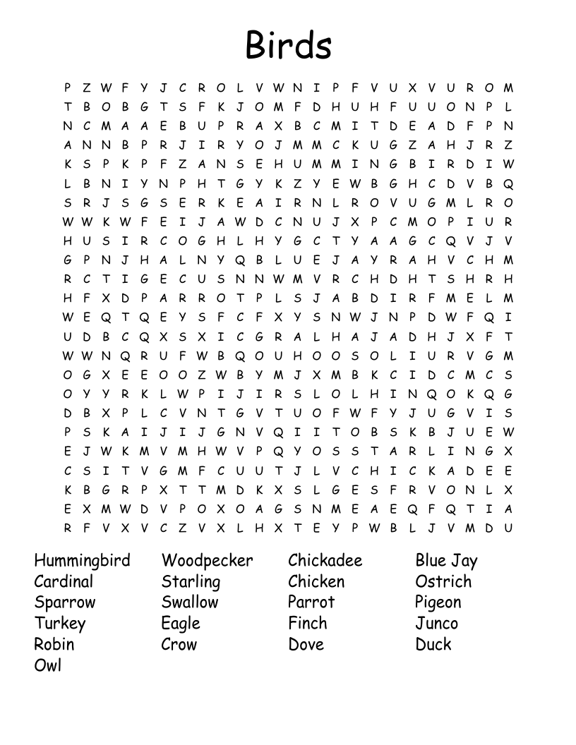 Birds Word Search