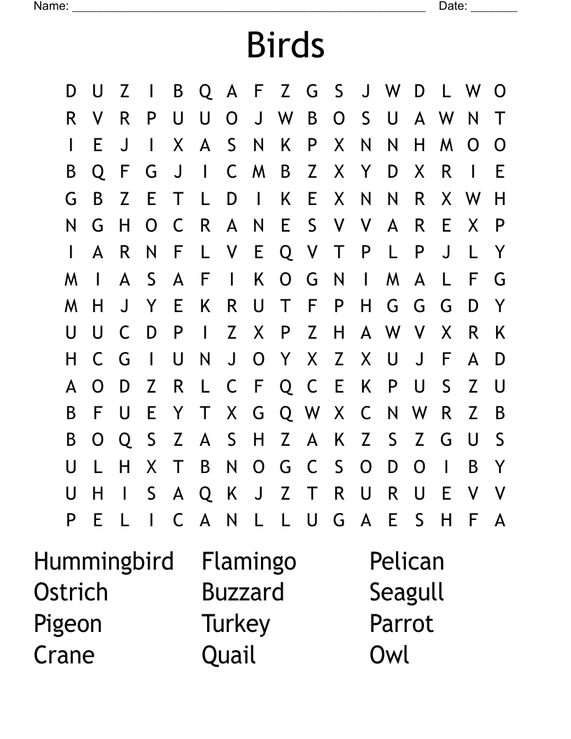 Birds Word Search
