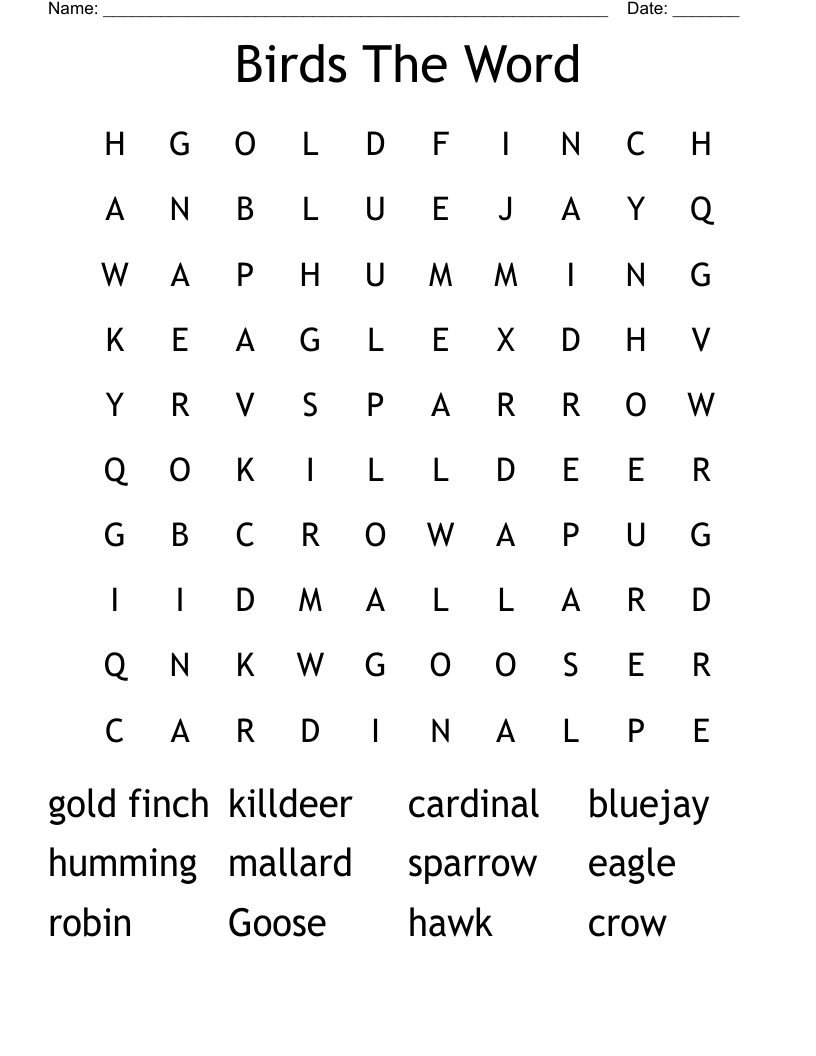 Birds The Word Word Search