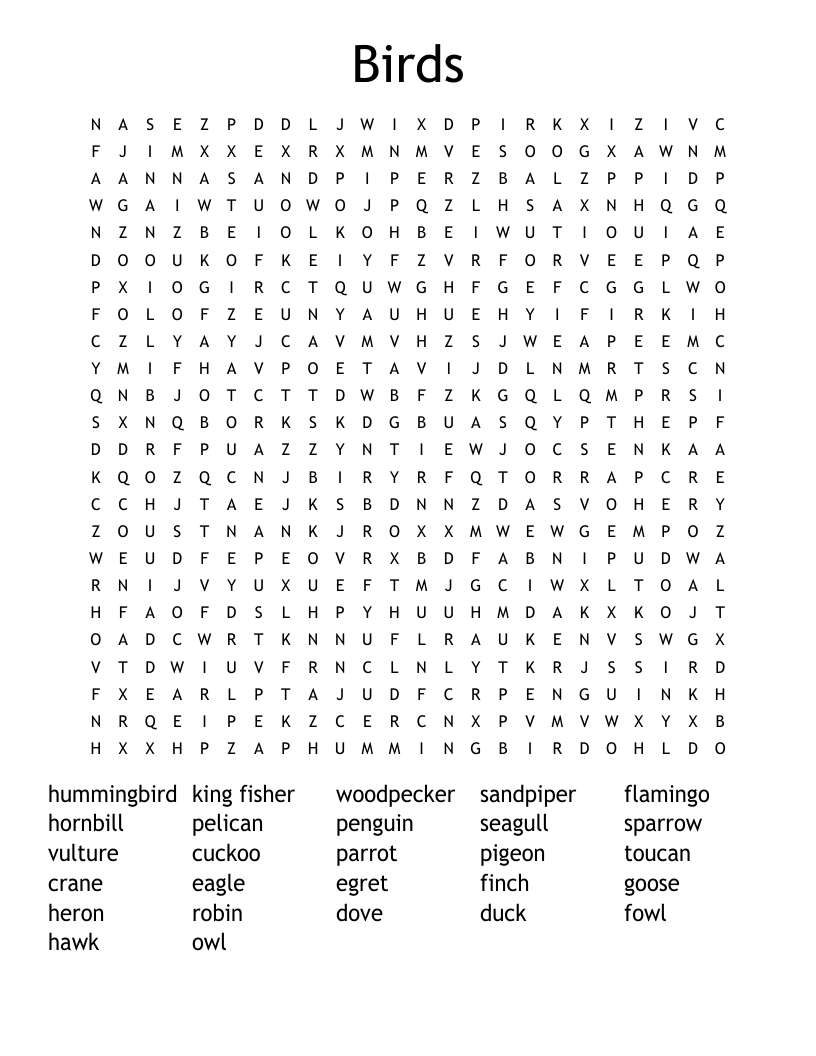 Birds  Word Search