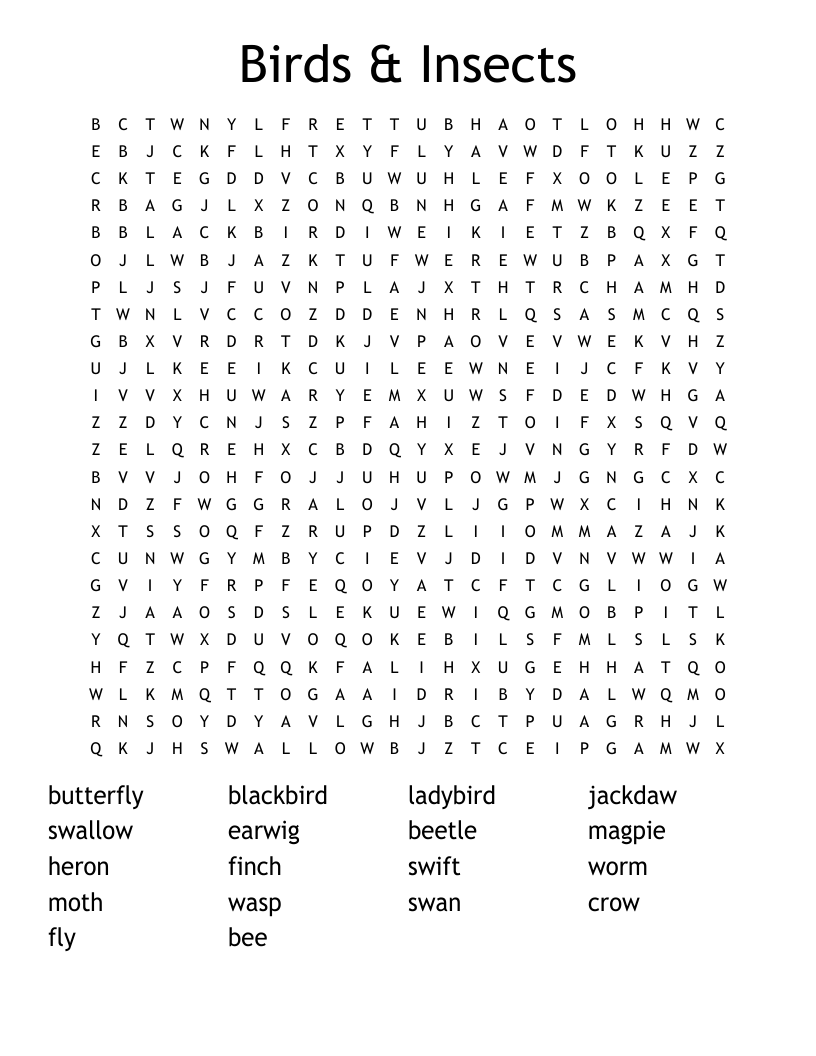 Birds & Insects Word Search