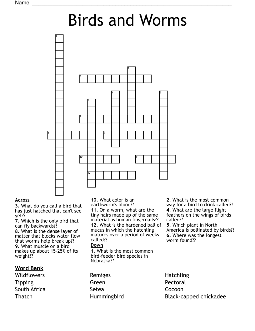 Birds and Worms Crossword