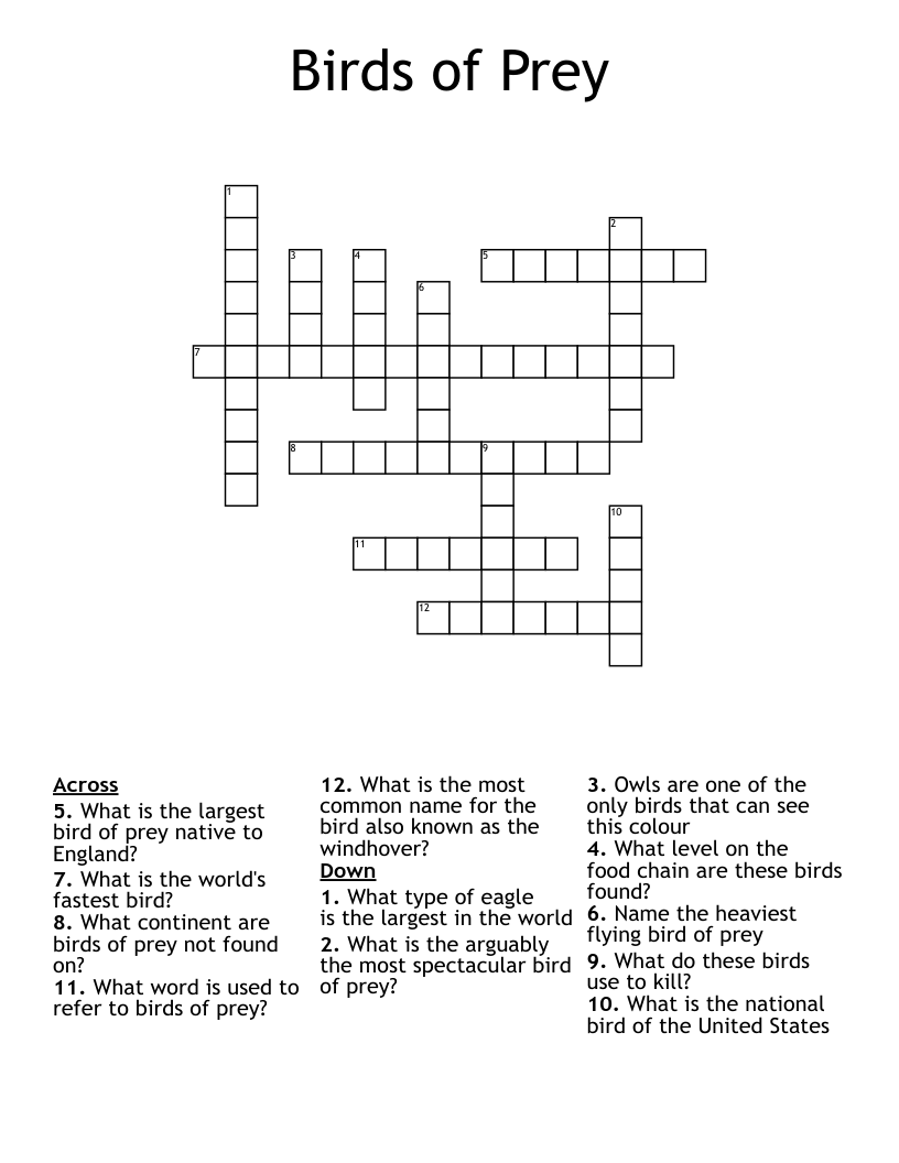 Birds of Prey Crossword