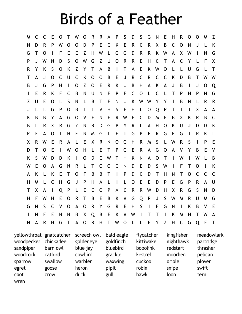Birds of a Feather Word Search