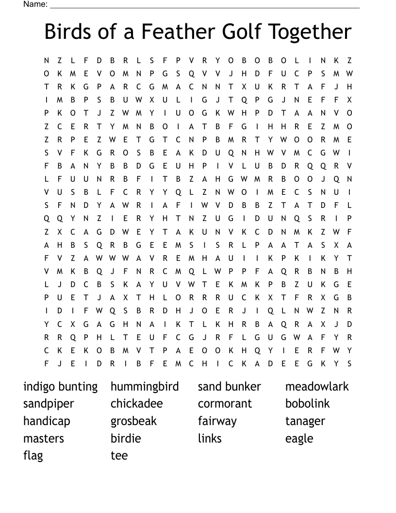 Birds of a Feather Golf Together  Word Search