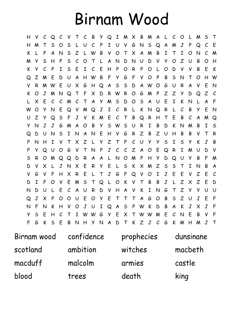 Birnam Wood Word Search