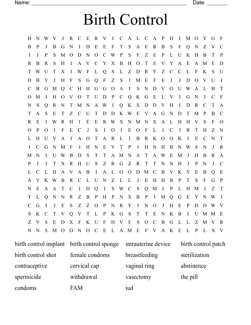 Birth Control Word Search