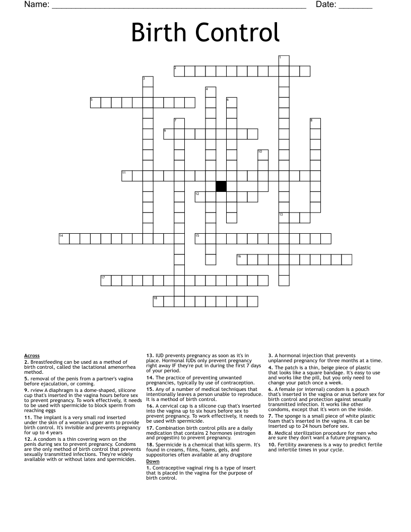 Birth Control Crossword