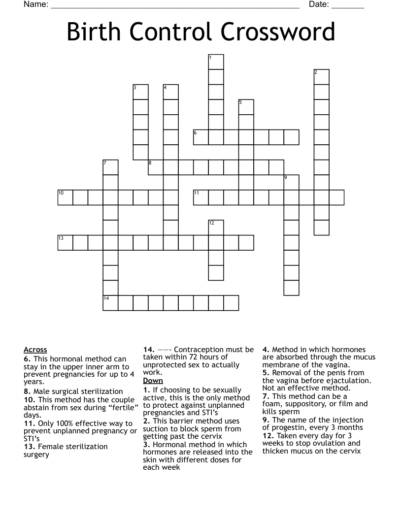 Birth Control Crossword