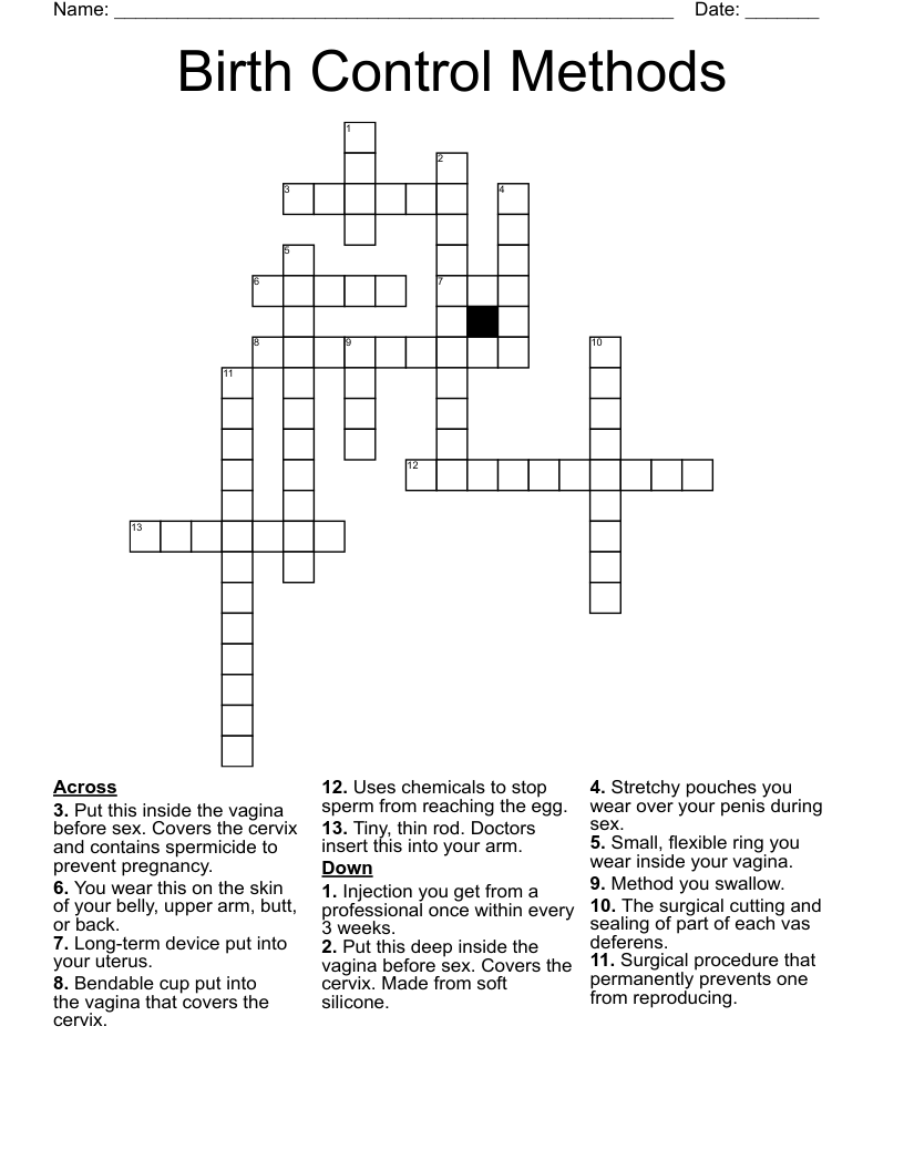 Birth Control Methods Crossword