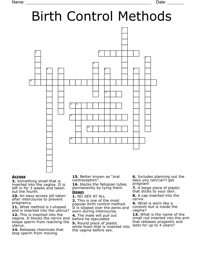 Birth Control Methods Crossword