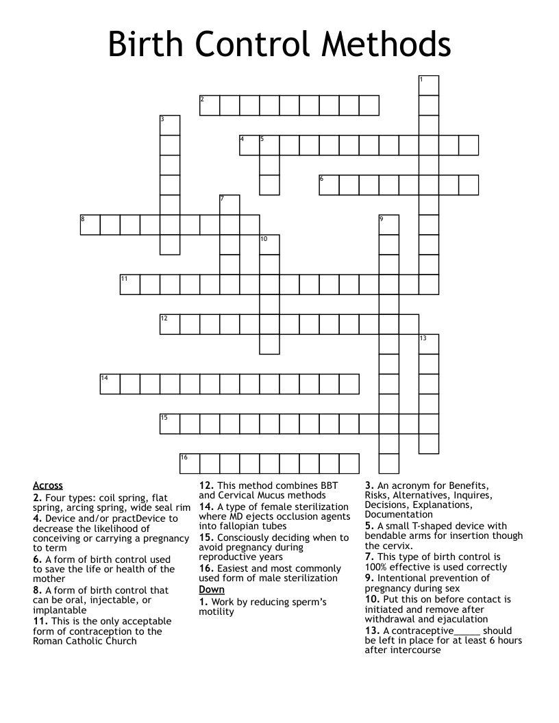Birth Control Methods Crossword