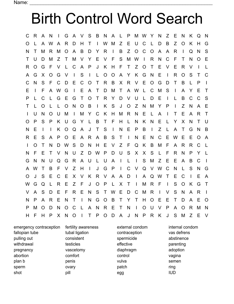 Birth Control Word Search