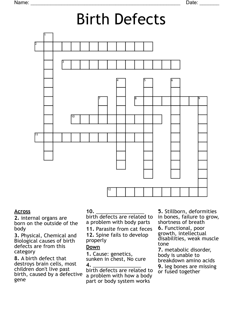 Birth Defects Crossword