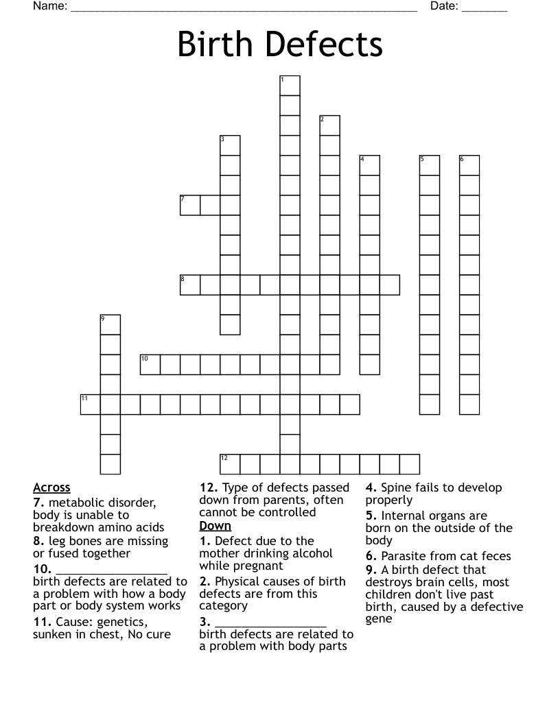 Birth Defects  Crossword