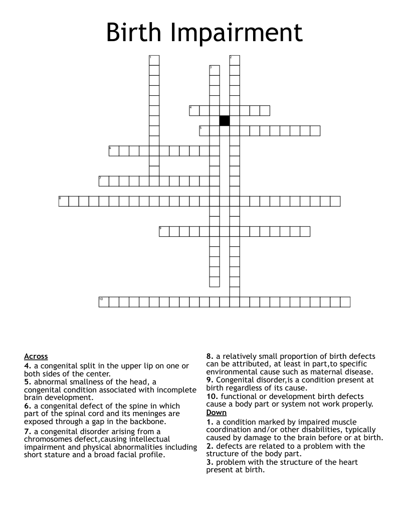 Birth Impairment  Crossword