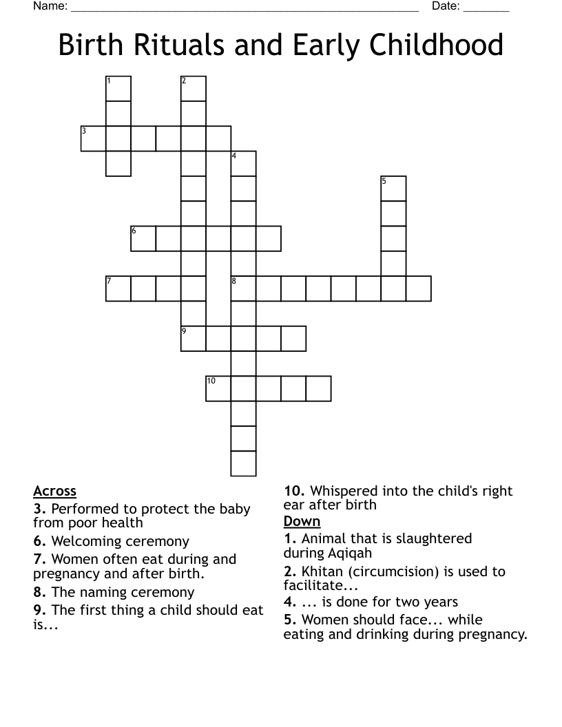 Birth Rituals and Early Childhood Crossword