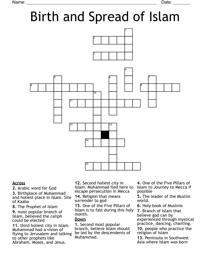 Birth and Spread of Islam Crossword