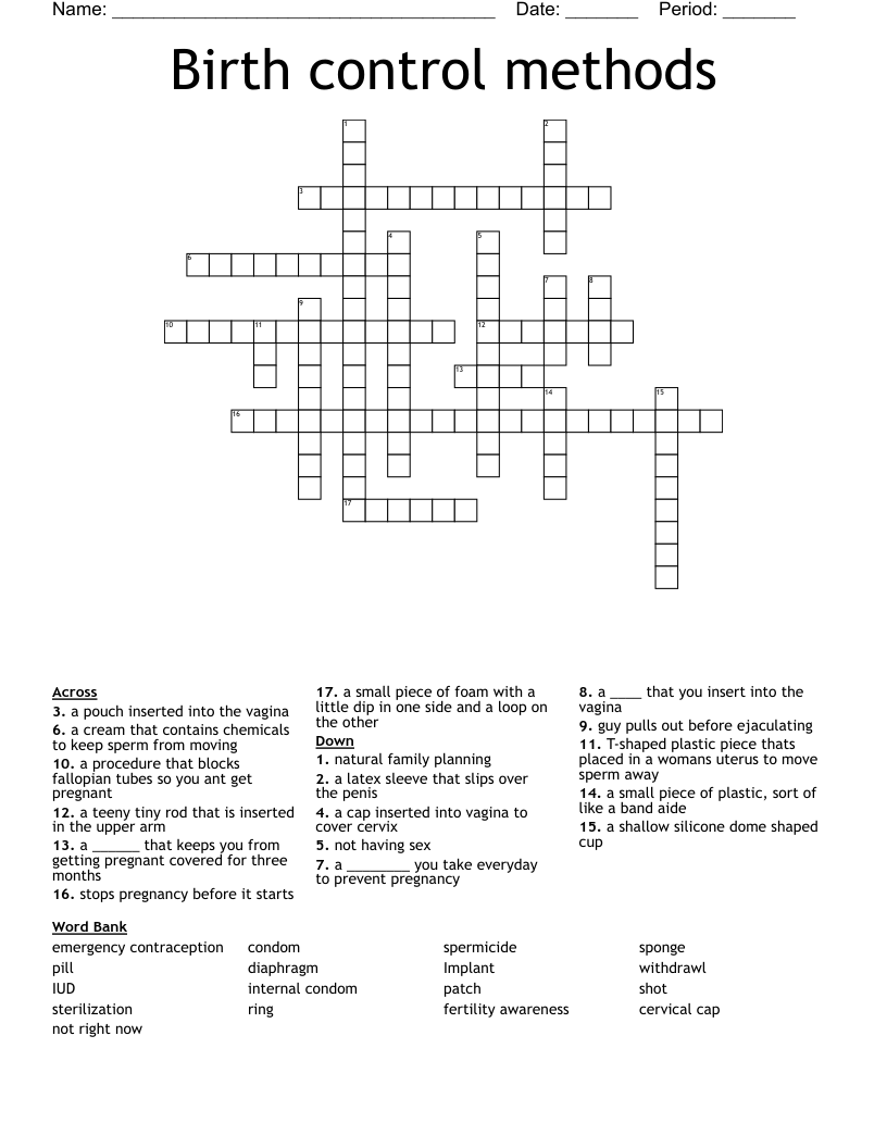 Birth control methods  Crossword