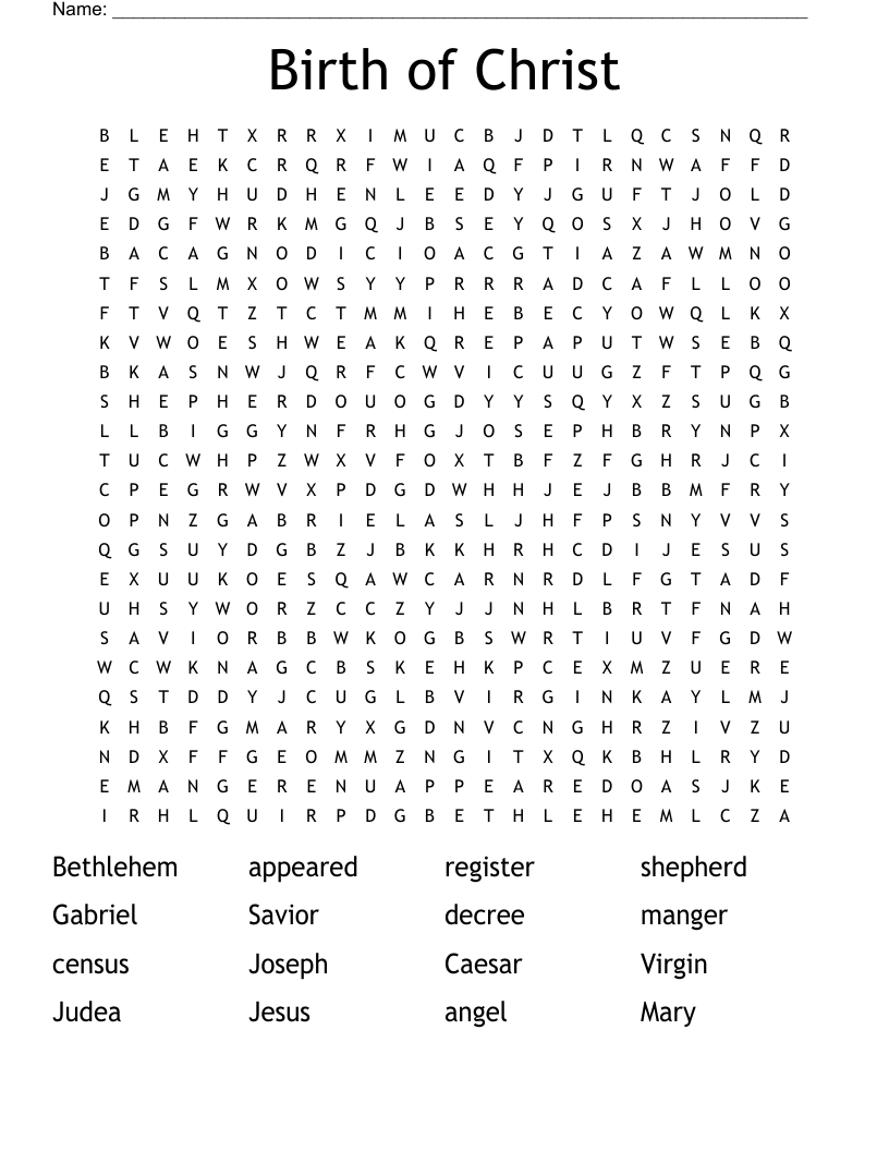 Birth of Christ  Word Search