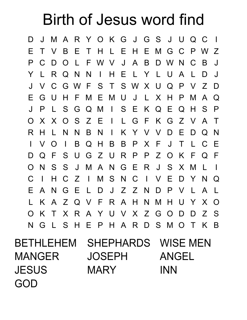 Birth of Jesus word find Word Search