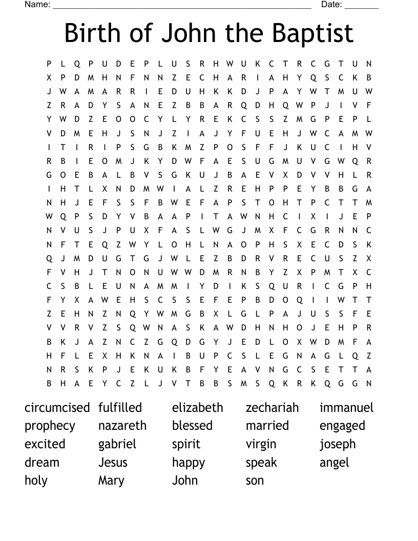 Birth of John the Baptist Word Search