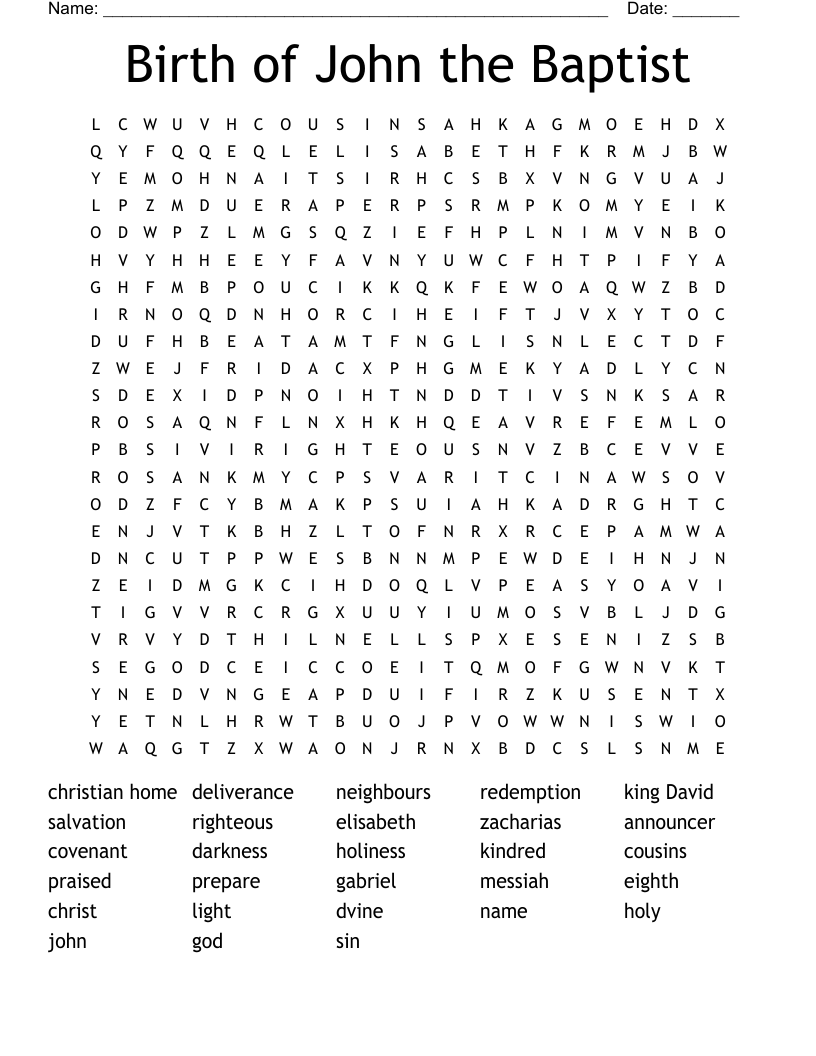 Birth of John the Baptist  Word Search